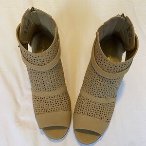 Easy Street Tan Peep-Toe Ankle Booties